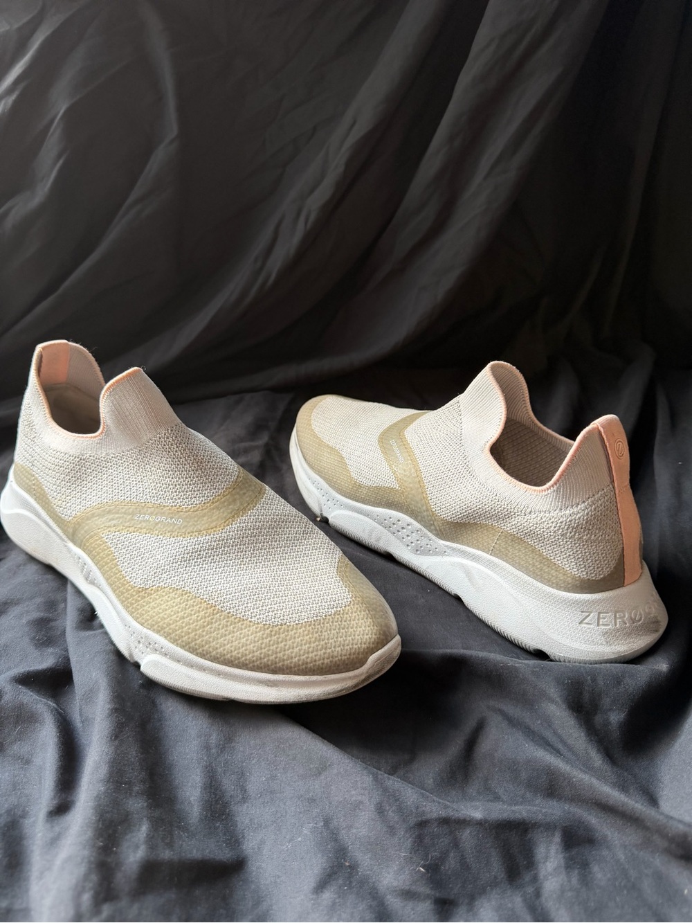 Cole Haan ZERØGRAND Slip-On Knit Sneaker — Cream with Beige and Pink Trim